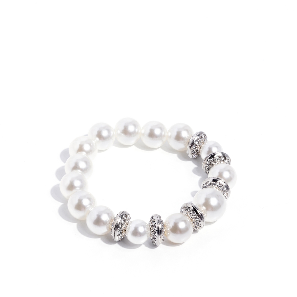 Hypnotizing History Paparazzi White Pearl Bracelet with Silver Sparkle Jewelry